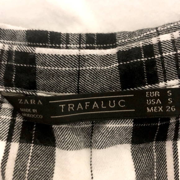 Zara Trafaluc White + Black Plaid Long Sleeve Shirt - Picture 5 of 5